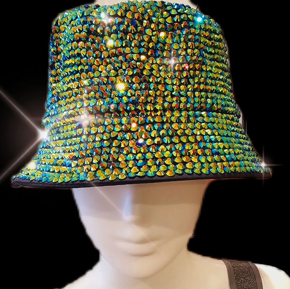 RHINESTONE Lime AB Blingy Bucket Hat *3 Colors Avail.* NEW